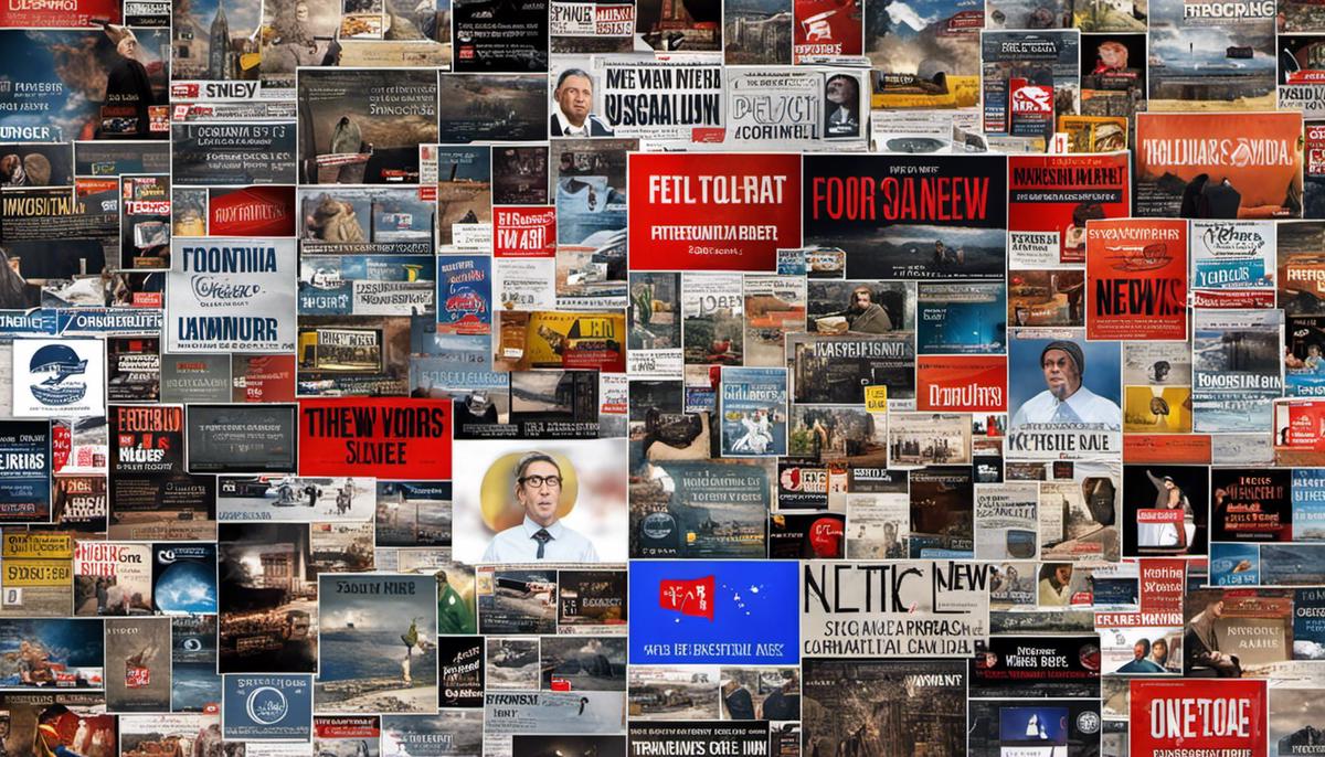 Image depicting various mediums through which fake news is propagated, including online news media, video platforms, messaging apps, traditional media, and interpersonal communication