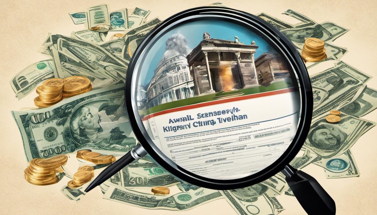 Image depicting various financial risks being managed and controlled by a person with a magnifying glass.