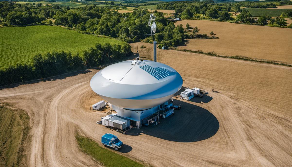 An image showing Viasat satellite transmitting high-speed internet to rural areas